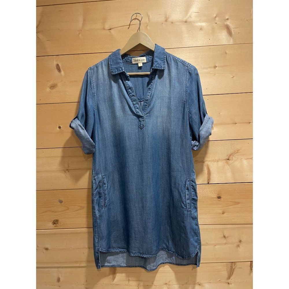 Cloth & Stone Anthropologie Chambray V Neck Shirt Dress S
